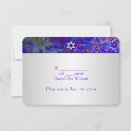 Tarjeta De Confirmación De Asistencia PixDezines rsvp/mod stars/Mitzvah/violet/plata