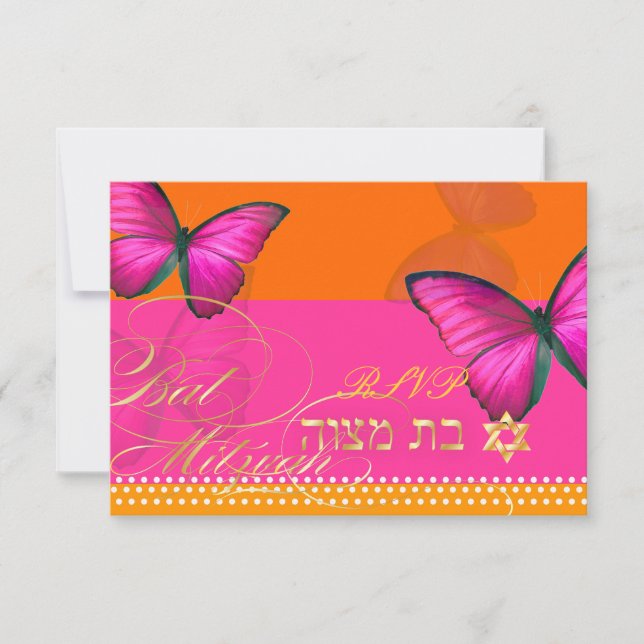 Tarjeta De Confirmación De Asistencia PixDezines rsvp/Papillon/fuschia, Bat Mitzvah (Anverso)