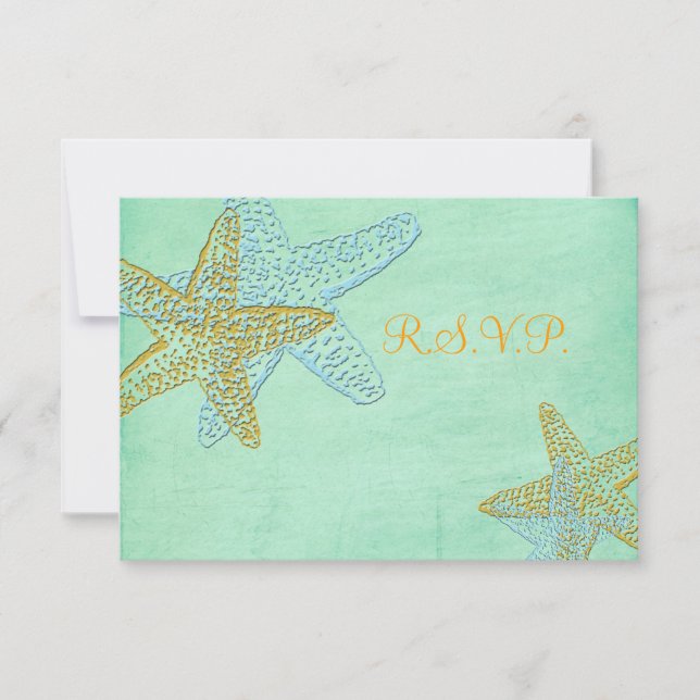 Tarjeta De Confirmación De Asistencia PixDezines rsvp, pez estrella, verde menta (Anverso)