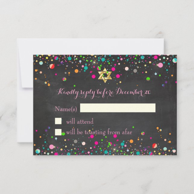 Tarjeta De Confirmación De Asistencia PixDezines Rsvp/Rainbow Confetti/Mitzvah (Anverso)