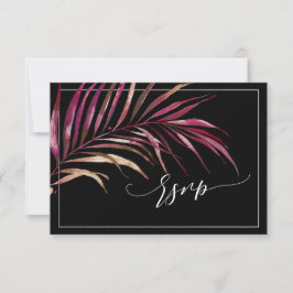 Tarjeta De Confirmación De Asistencia PixDezines RSVP, Red Palm Fronds | Faux Gold