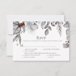 Tarjeta De Confirmación De Asistencia Plata Gris Holly Pine Eucalyptus Rust Berries