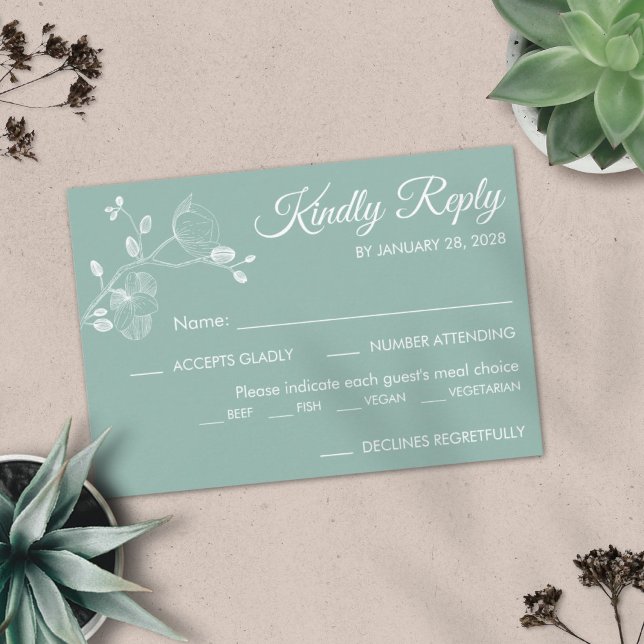 Tarjeta De Confirmación De Asistencia Platos modernos, florales y elegantes (Subido por el creador)