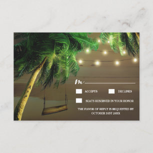 Tarjeta De Confirmación De Asistencia Playa de Palm Tree esculpida alumbrado Boda Tarjet