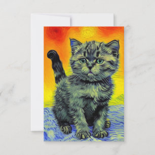 Tarjeta De Confirmación De Asistencia Playa de Sunset Cat Style Van Gogh