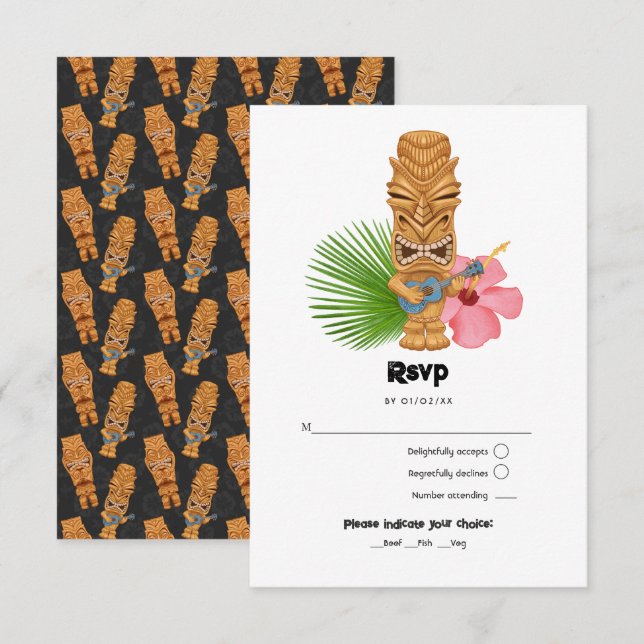 Tarjeta De Confirmación De Asistencia Playa de verano Tiki Time Luau (Anverso / Reverso)
