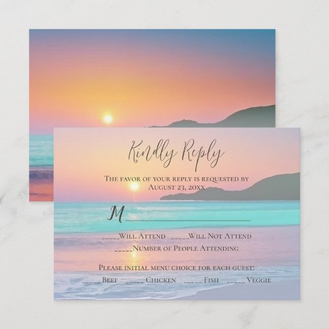 Tarjeta De Confirmación De Asistencia Playa Pastel Sunset (Anverso / Reverso)