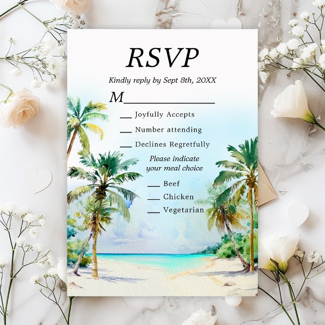 Tarjeta De Confirmación De Asistencia Playa Tropical Destino Boda Elección de Comida (Subido por el creador)