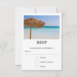 Tarjeta De Confirmación De Asistencia Playa Tropical Escénica con Sombrilla de Paja Boda
