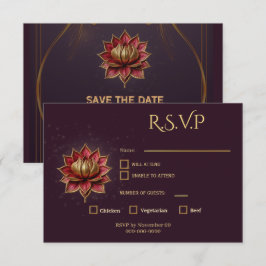 Tarjeta De Confirmación De Asistencia Plum Gothic Save the Date Elegant Gold Lotus