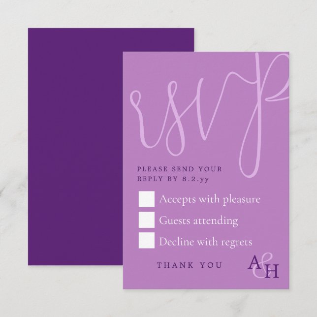 Tarjeta De Confirmación De Asistencia Plum Purple Calligraphy Script Wedding Tarjeta RSV (Anverso / Reverso)