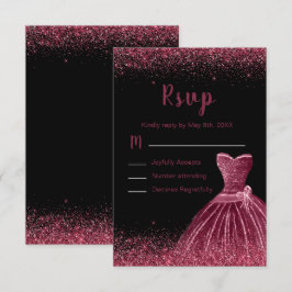 Tarjeta De Confirmación De Asistencia Plum Purple Dress Faux Glitter Quinceanera