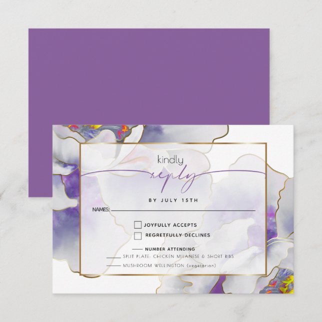 Tarjeta De Confirmación De Asistencia Plum Purple Fantasy Peony (Anverso / Reverso)