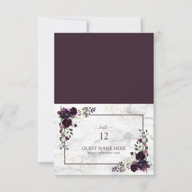 Tarjeta De Confirmación De Asistencia Plum Purple Gold Floral Place Card (Anverso)