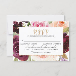 Tarjeta De Confirmación De Asistencia Plum Purple Rubor Boda bucal rosa