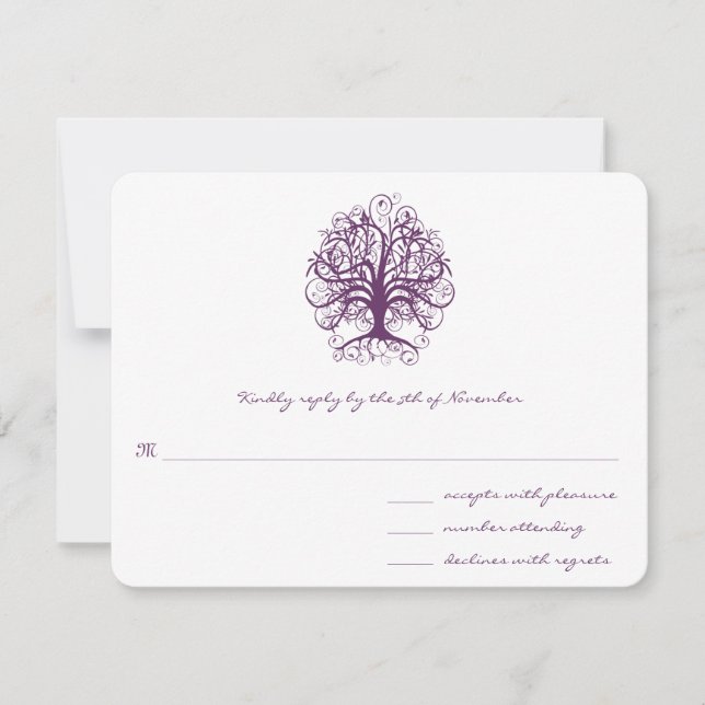 Tarjeta De Confirmación De Asistencia Plum Swirl Tree Boda Response Card (Anverso)