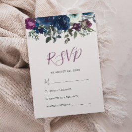Tarjeta De Confirmación De Asistencia Plum Watercolor Floral Naval Boda Azul