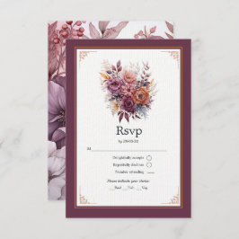 Tarjeta De Confirmación De Asistencia Pluma, gris, cobre y Rosa de Boda floral