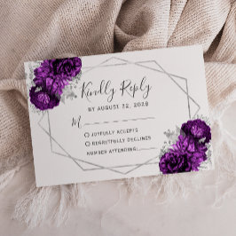 Tarjeta De Confirmación De Asistencia Pluma Plata Floral Geométrica Blanco