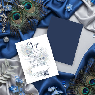 Tarjeta De Confirmación De Asistencia Plumas de Pavo Real de Boda con Acuarela Etérea TL