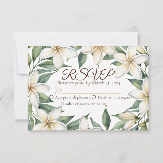 Tarjeta De Confirmación De Asistencia Plumeria Boda (Anverso)