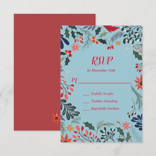Tarjeta De Confirmación De Asistencia Poinsettia Berries deja a Navidades de vacaciones (Anverso / Reverso)