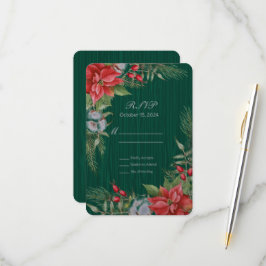 Tarjeta De Confirmación De Asistencia Poinsettia verde esmeralda navidades