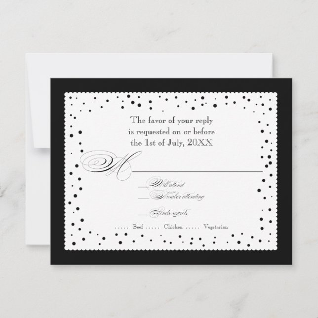 Tarjeta De Confirmación De Asistencia Polka Dot Dots Scallop Lace Swirl Flourier Boda (Anverso)