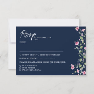 Tarjeta De Confirmación De Asistencia Polvo Azul Marino Rosa Flor de Hibisco en Flor Bod
