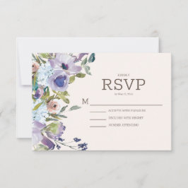 Tarjeta De Confirmación De Asistencia Polvo de Lila Azul Boho Floral Acuarela Boda