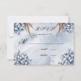 Tarjeta De Confirmación De Asistencia Polvo Floral Azul Boho Ciervo 