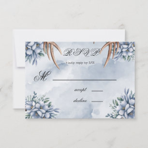 Tarjeta De Confirmación De Asistencia Polvo Floral Azul Boho Ciervo 