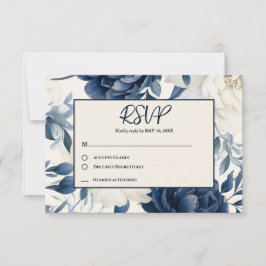Tarjeta De Confirmación De Asistencia Polvorienta acuarela azul marino y floral blanca