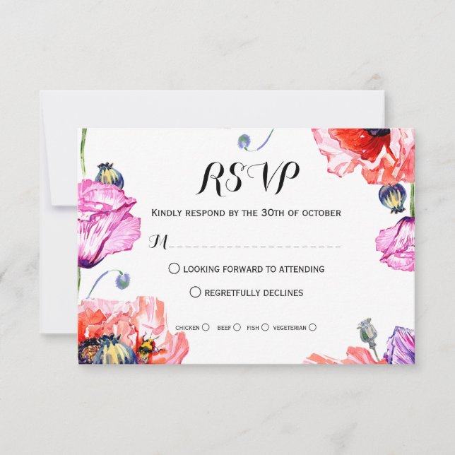 Tarjeta De Confirmación De Asistencia Poppies Rsvp. (Anverso)