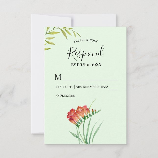 Tarjeta De Confirmación De Asistencia Por favor Responda Acuarela Naranja Crocosmia Luci (Anverso)