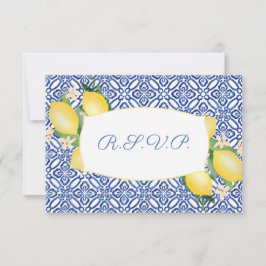 Tarjeta De Confirmación De Asistencia Positano Lemons Blue Tiles Boda Comida Elección
