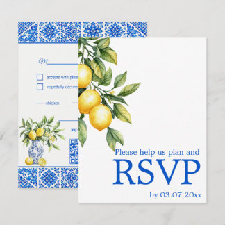 Tarjeta De Confirmación De Asistencia 💙🍋Preferencias dietéticas Azul & Limone Romance