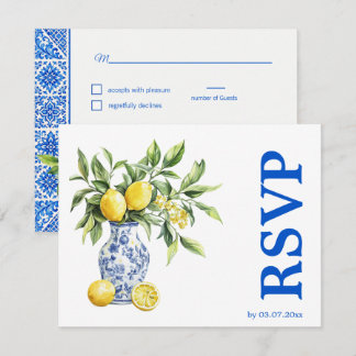 Tarjeta De Confirmación De Asistencia 💙🍋Preferencias dietéticas Azul & Limone Romance