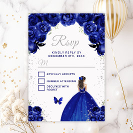 Tarjeta De Confirmación De Asistencia Princesa de cabello azul oscuro y plata brunette