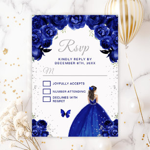 Tarjeta De Confirmación De Asistencia Princesa de cabello azul oscuro y plata brunette