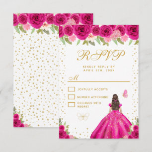 Tarjeta De Confirmación De Asistencia Princesa de cabello castaño rosa intenso Sweet Six