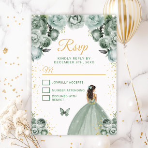 Tarjeta De Confirmación De Asistencia Princesa de cabello castaño verde salvia y dorado