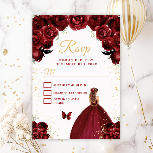 Tarjeta De Confirmación De Asistencia Princesa de cabello marrón dorado y rojo borgoña