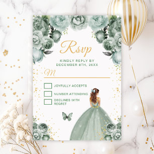 Tarjeta De Confirmación De Asistencia Princesa de cabello marrón dorado y verde salvia
