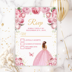 Tarjeta De Confirmación De Asistencia Princesa de Cabello Rosa Sonrojado y Marrón Dorado