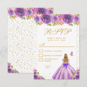 Tarjeta De Confirmación De Asistencia Princesa de cabello rubio con flores moradas Sweet