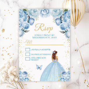 Tarjeta De Confirmación De Asistencia Princesa de Cabello Rubio Dorado y Azul Claro
