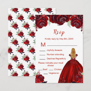 Tarjeta De Confirmación De Asistencia Princesa de Cabello Rubio Floral Rojo Cumpleaños D