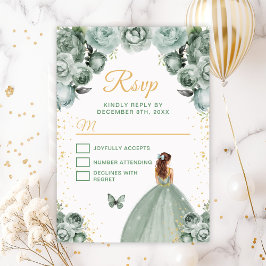 Tarjeta De Confirmación De Asistencia Princesa de cabello verde sabio y marrón dorado