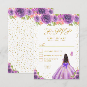 Tarjeta De Confirmación De Asistencia Princesa de Dieciséis Años de Piel Oscura con Flor